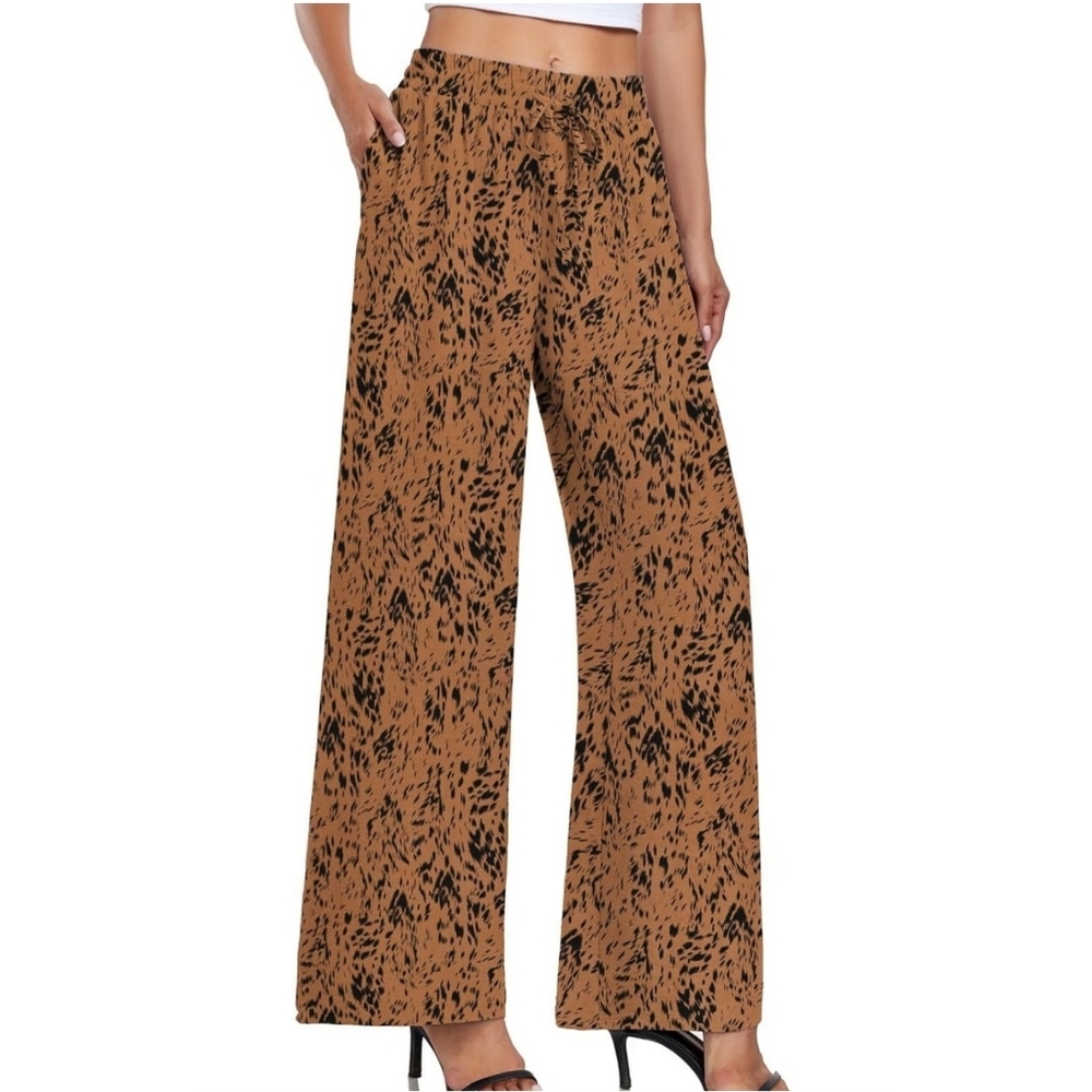 NEW Coffee Leopard Print Brown Black Pants Pockets Elastic Waist Womens 2X Plus
